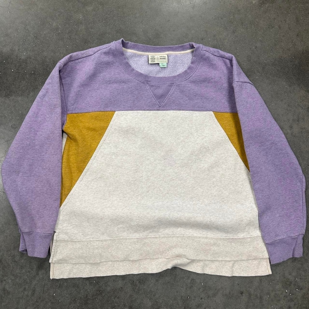 *SOLD* Anthropologie purple mustard white color-blocked sweatshirt Size Large